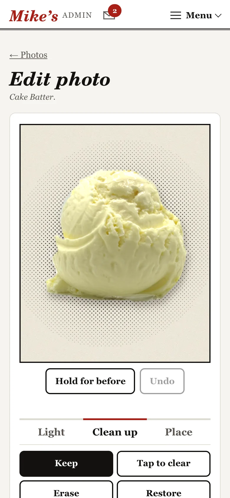 the photo editor with a scoop of ice cream cut out on a halftone card